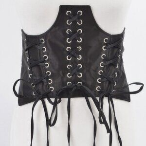 Black Lace-Up Corset Belt